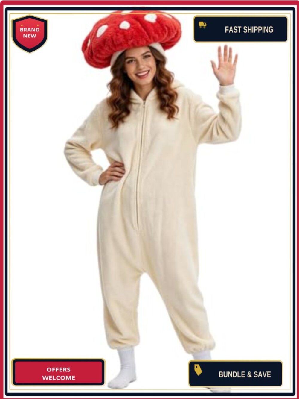 Mushroom Onesie Adult Costume Fun Comfy One-Piece Pajama for Women Men